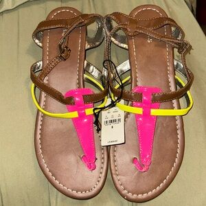 Express Sandals NWT. Neon pink and yellow straps.